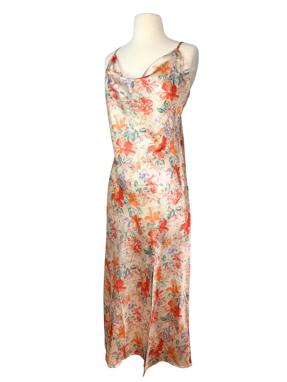 Vintage Paper Heart Floral Satin Slip Dress Cottagecore Midi Dress Size Large
